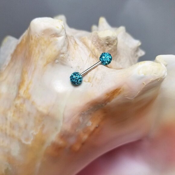 PAIR aqua Ferido ball ends nipple bars 14G disco NWT externally threaded - Picture 2 of 2